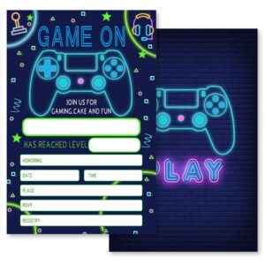 grace yonks greeting card, video game birthday invitation, 20 invitations and envelopes