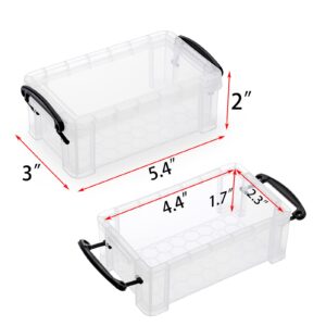 BTSKY 6 Pack Small Clear Plastic Storage Box with Lid Mini Sewing Box Organizer with Black Latch Stackable Craft Storage Containers Small Organizer Box for Stationery, Jewelry, and More