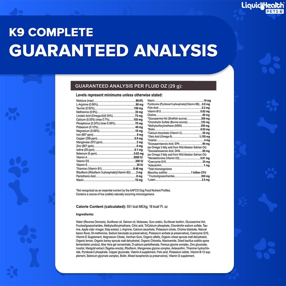 LIQUIDHEALTH Pets K9 Glucosamine Chondroitin Hip & Joint Formula & K9 Complete 8-in-1 Multivitamin for Dogs & Puppies - Pet Supplement Bundle for Joint Health, Immune Support, Canine Vitamins