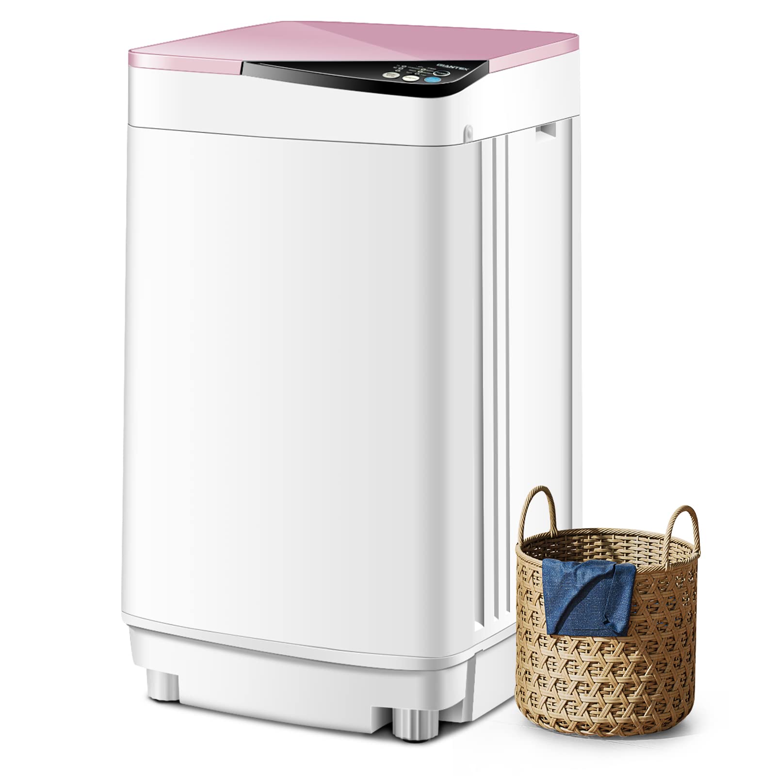 COSTWAY Portable Washing Machine, 7.7lbs Capacity Compact Laundry Washer and Spin Combo with 6 Programs, Built-in Barrel Light, Full-Automatic Washing Machine for Apartments Camping RVs Dorm, Pink