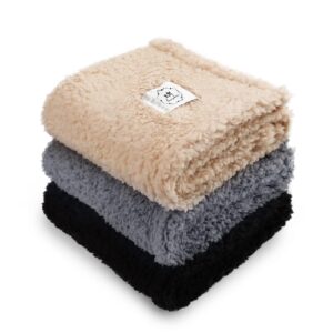 1 pack 3 calming blankets fluffy premium fleece pet blanket soft sherpa throw for dog puppy cat beige/black/grey small (23" x16'')