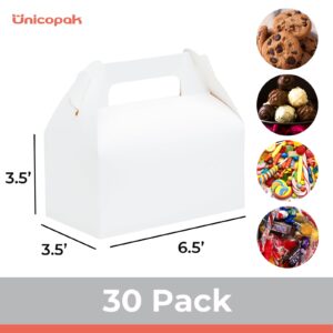 UnicoPak 30 Pcs White Gable Treat Boxes Party Favor Boxes Goodie Gift Boxes for Snacks Cookie Candy Toys Birthday Party Wedding Shower Holidays 6.5x3.5x4 Inches