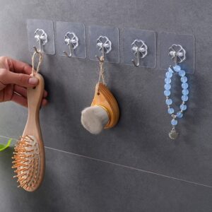 Adhesive Hooks, Seamless Hanging Hook, Waterproof Wall Hooks, Heavy Duty Wall Hooks, Transparent Sticky Hooks for Keys Bathroom Shower(5pcs)