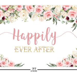 AIBIIN 7x5ft Happily Ever After Backdrop for Wedding Pink Rose Gold Flowers Photography Background Wedding Bridal Shower Party Decorations Banner Photo Booth Props