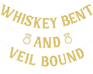 nashville bachelorette party decorations, whiskey bent and veil bound banner gold for bridal shower engagement party supplies