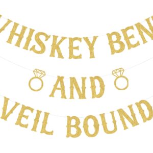 Nashville Bachelorette Party Decorations, Whiskey Bent and Veil Bound Banner Gold for Bridal Shower Engagement Party Supplies