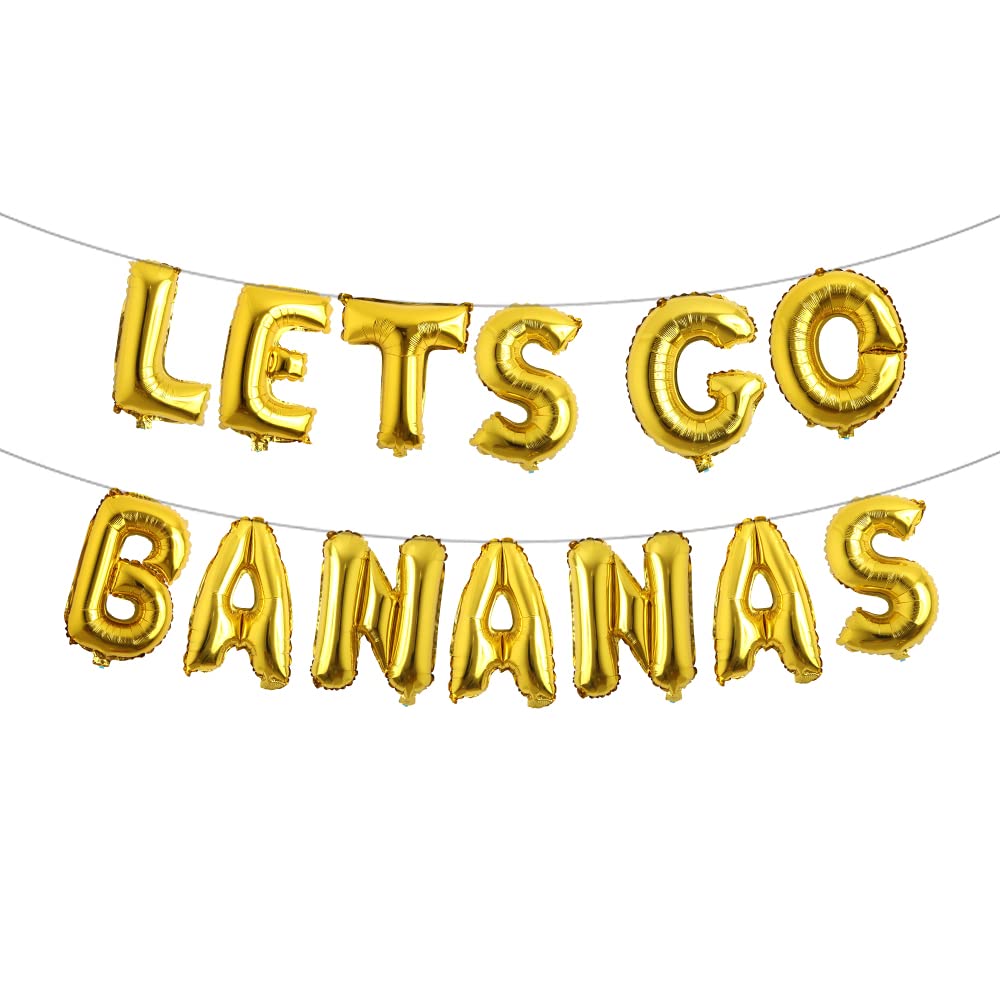 16" Lets GO Bananas Letter Banner Balloons for Tutti Frutti Balloon, Fruit Birthday Party, Twotti Frutti Birthday Decorations, Tutti Fruity Birthday,Gold (GO BANANAS Gold)