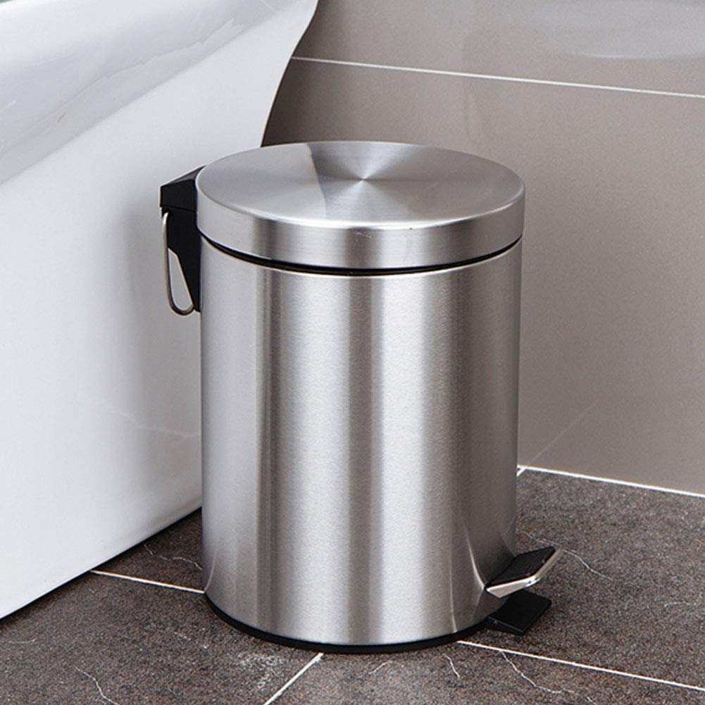 Alvinlite Stainless Steel Step Trash Can Round Small Metal Step Trash Can with Lid Soft Close Step Pedal Trash Bin Removable Inner Waste Basket for Bathroom Bedroom Office 0.8Gal/3L (Silver)