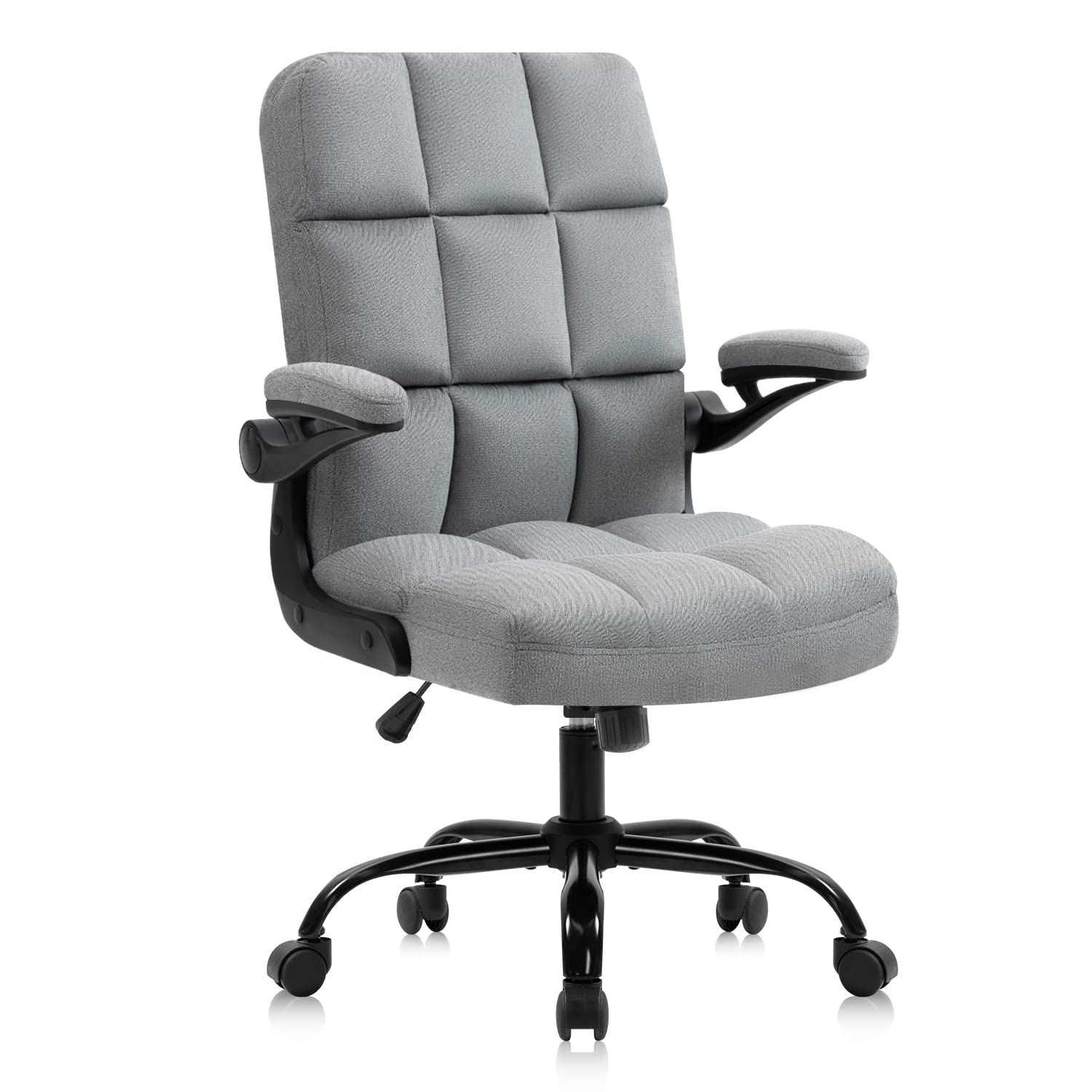 YAMASORO Office Chair Home Desk Chairs with Wheels Executive Fabric Swivel Chair with Adjustable Height and Flip-up Arms for Adult and Teens,Portable Gray