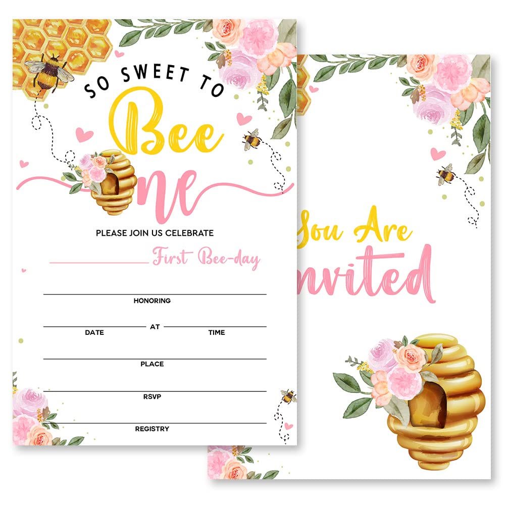 Grace Yonks So Sweet To Bee One Party Bee-Day 1st Birthday Invitation, 20 Invitations and Envelopes, Birthday party Invitations, Birthday Party Supplies.(042)