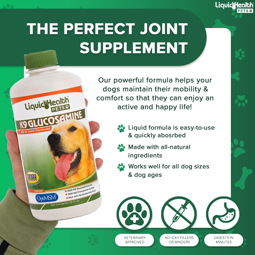 LIQUIDHEALTH Pets K9 Glucosamine Chondroitin Hip & Joint Formula & K9 Complete 8-in-1 Multivitamin for Dogs & Puppies - Pet Supplement Bundle for Joint Health, Immune Support, Canine Vitamins