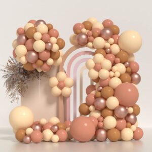 Janinus Boho Balloon Arch Dusty Rose Balloon Garland Kit 130Pcs Dusty Pink Blush Rose Gold Brown Nude Balloons Baby Shower Girl Balloons for Party Decorations Bachelorette Baby Shower Suppliers