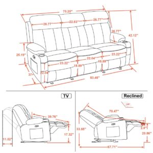 MCombo Power Reclining Sofa with Heat and Vibration,USB Ports, Cup Holders,3-Seat Dual Recliner Sofa for Living Room 6077(Black, Reclining Sofa)