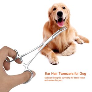 Dog Ear Hair Removal Tool, Dog Ear Plucking Tool Dog Ear Hair Remover Pets Ears Nose Hair Puller Stainless Steel Grooming Cleaning Clamp with Curved Tip Tweezers for Pet Cats Trimmer Accessories(big)