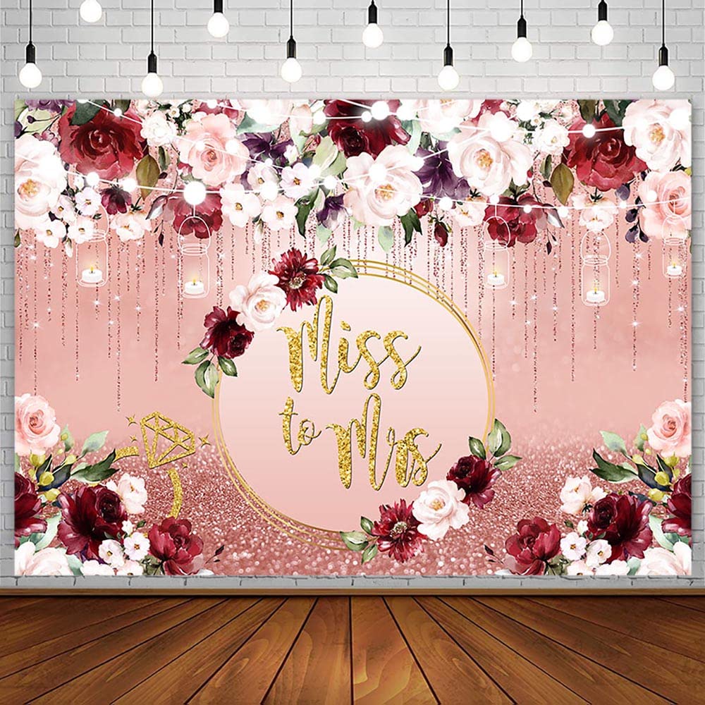 AIBIIN 7x5ft Miss to Mrs Backdrop for Bridal Shower Rose Gold Glitter Bokeh Pink Burgundy Floral Photography Background Wedding Bride to Be Engagement Party Decorations Banner Photo Booth Props