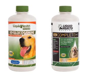 liquidhealth pets k9 glucosamine chondroitin hip & joint formula & k9 complete 8-in-1 multivitamin for dogs & puppies - pet supplement bundle for joint health, immune support, canine vitamins