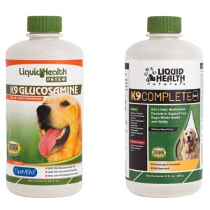 LIQUIDHEALTH Pets K9 Glucosamine Chondroitin Hip & Joint Formula & K9 Complete 8-in-1 Multivitamin for Dogs & Puppies - Pet Supplement Bundle for Joint Health, Immune Support, Canine Vitamins