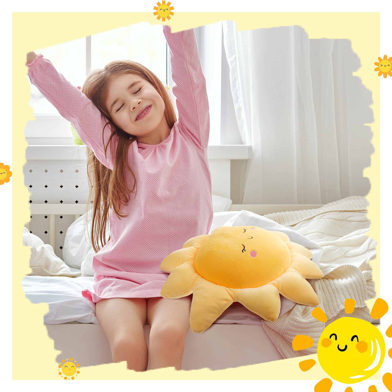 2 Pcs Sun Pillow Plush Sofa Cushion Pillow Cute Stuffed Sun Cushion Sun Shaped Floor Pillow Car Throw Pillow Plush Soft Toy for Kids Women Girls Bedside Home Decoration 13.7 Inch, 23.6 Inch