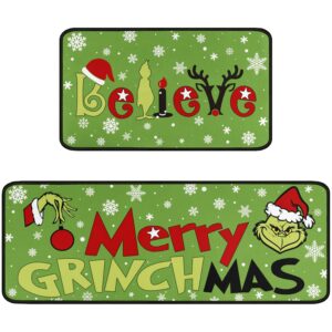 faptoena merry grinchmas christmas kitchen rugs and mats set of 2,christmas kitchen decoration,non slip absorbent kitchen mat waterproof runner rug for laundry room and sink