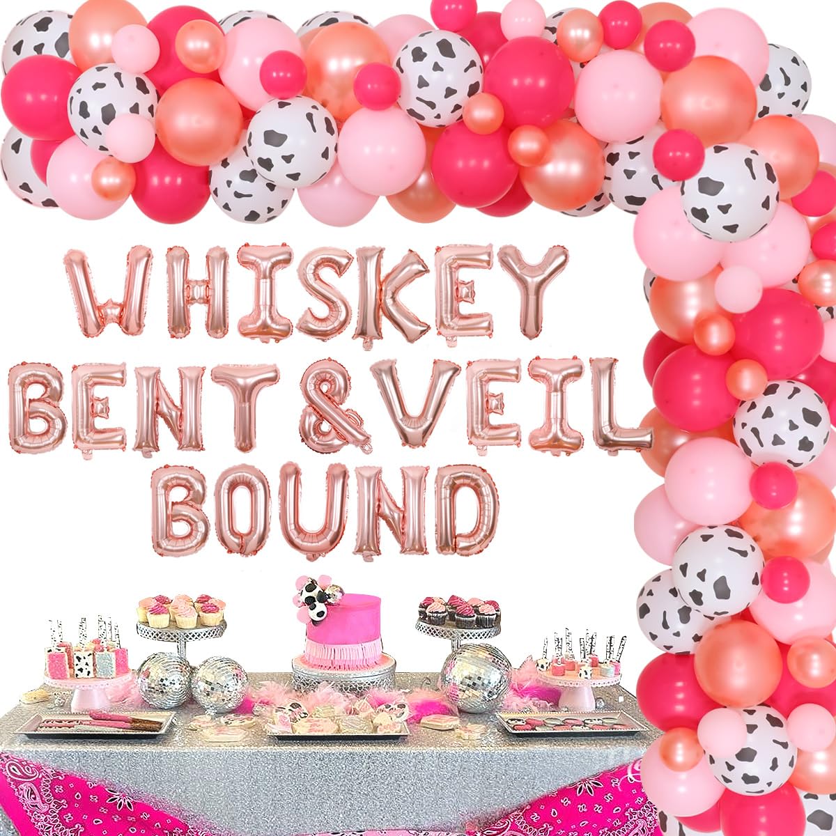 Nashville Bachelorette Party Decorations Rose Gold - Whiskey Bent & Veil Bound Balloon Banner Cowgirl Bachelor Balloon Garland Arch Diamond Ring Bottle Balloons for Bridal Shower Engagement Party