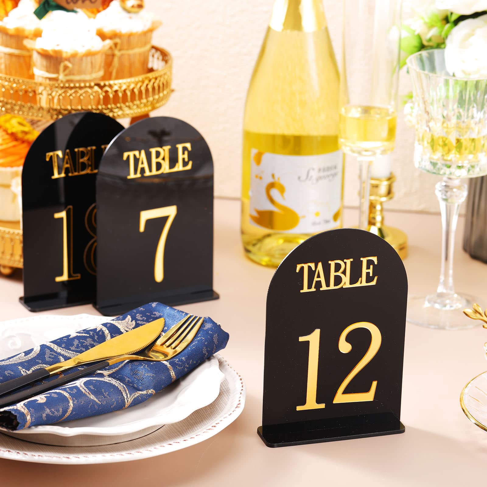 20 Pcs Table Numbers 1-20 Wedding Table Numbers Blank Acrylic Table Numbers Gold Table Numbers for Wedding Reception Stands Seat Numbers with Holder Base for Catering (Arched Style)