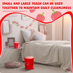 Tessco 2 Pieces Strawberry Desk Trash Can Cute Mini Countertop Trash Can with Lid Kawaii Small Garbage Can Plastic Waste Bin with Sticker for Car Office Home Bedroom Bathroom Kitchen Decor(Red)