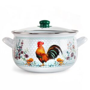 enameled aluminum soup pot golden rooster belly deep casserole cooking pot with glass lid enameled camping cookware camping stockpot for cooking (2.95-qt. (2.8 l))