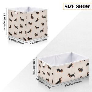 susiyo Cartoon Happy Dachshund Dog Storage Bin 11x11x11inch Decorative Collapsible Fabric Storage Cubes Organizer