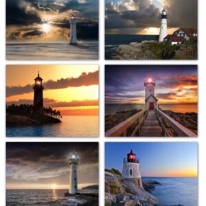 Small World Greetings Lighthouse Sunsets Notecards 12 Count - Blank Inside with Envelopes - Nature Stationery - Thank You, Birthday, Thinking Of You, and More - A2 Size (5.5”x4.25”)