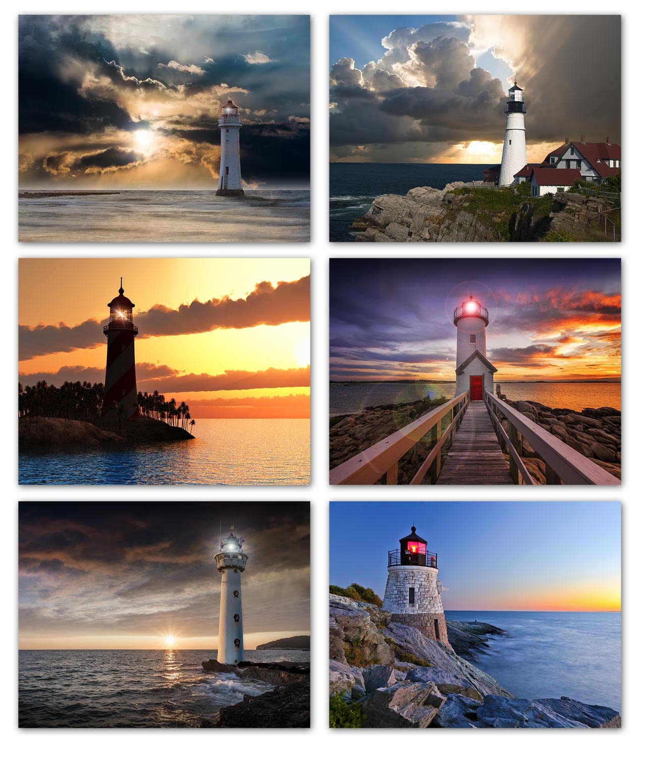 Small World Greetings Lighthouse Sunsets Notecards 12 Count - Blank Inside with Envelopes - Nature Stationery - Thank You, Birthday, Thinking Of You, and More - A2 Size (5.5”x4.25”)