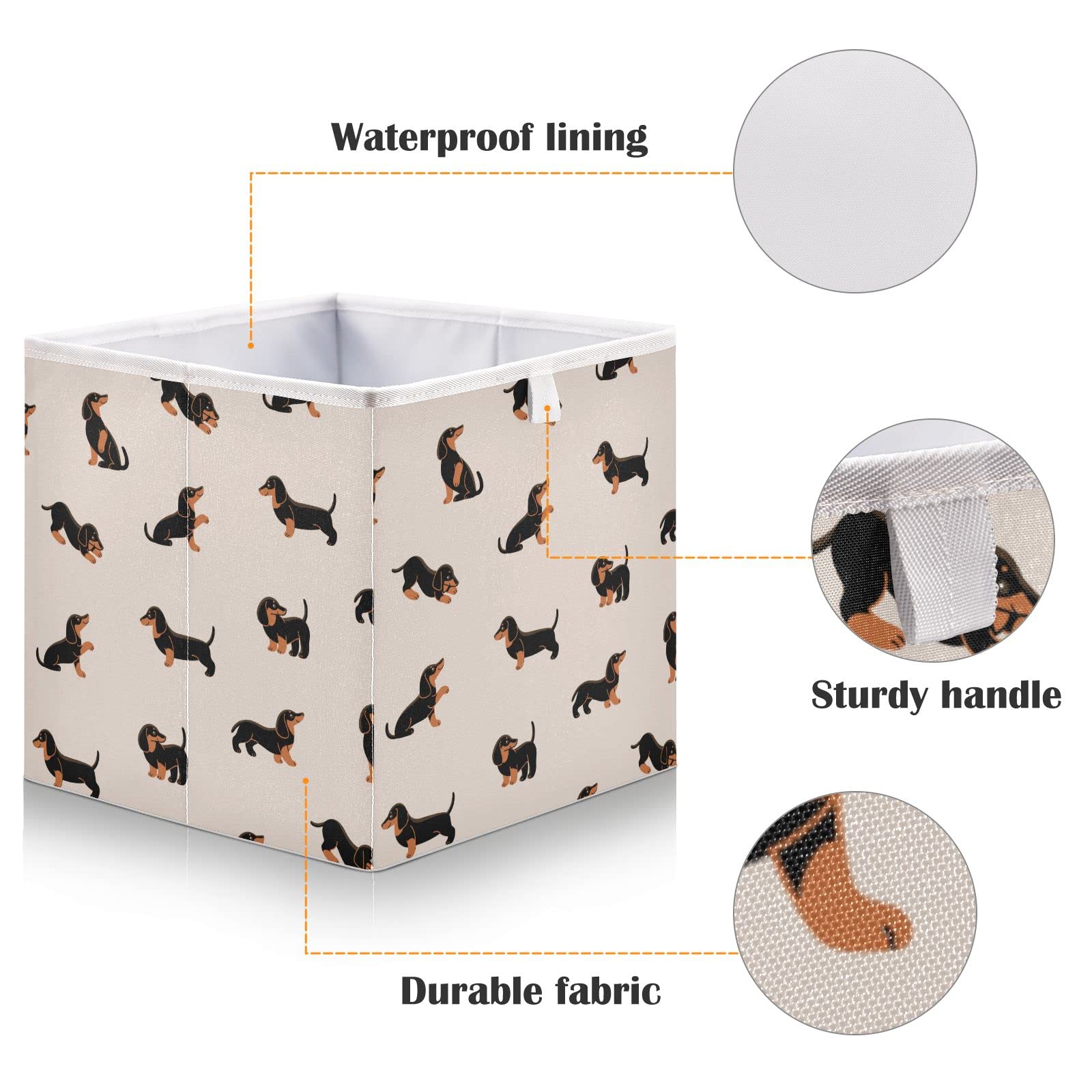 susiyo Cartoon Happy Dachshund Dog Storage Bin 11x11x11inch Decorative Collapsible Fabric Storage Cubes Organizer