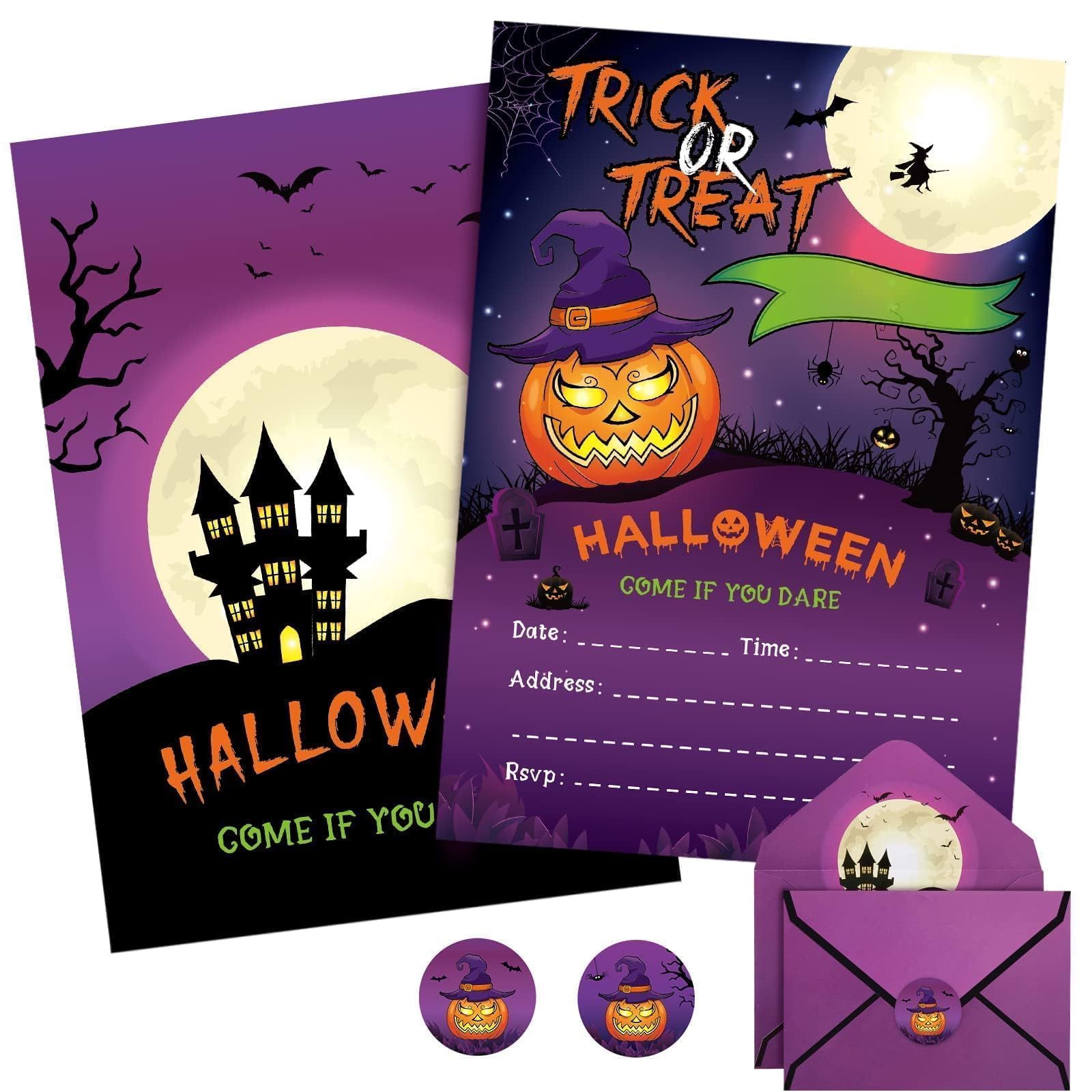 24 Sets Halloween Birthday Party Invitations - Pumpkin Invitation Cards with Envelopes Stickers for Kids Birthday Invites Holiday Pumpkin Theme Birthday Party Supplies Bday Paper Ticket Cards