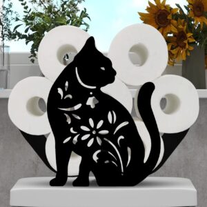 Cute Cat Toilet Paper Storage Stand Decorative, Metal Animal Bathroom Decor 8 Rolls Toilet Paper Holder, Freestanding Tissue Organizer