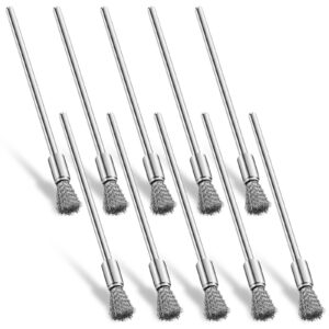 10 pcs wire brush extended steel cleaning end brushes pen stainless steel wire brush 3 mm mandrel rust paint removal bits polishing rotary tool accessories, 6 mm end brush