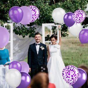 Purple Balloons Set, 60PCS Purple White Birthday Balloons, Metallic Purple Confetti Balloons Pearl Purple Latex Balloons Helium Wedding Party Balloons for Birthday Bridal Shower Baby Shower Supplies