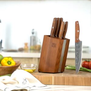 Knife Set, 7 Pieces Knife Block Set, EUNA Kitchen Knife Set with Wooden Handle, Japanese Stainless Steel Chef Knife Set Professional Cooking Knives, Silver