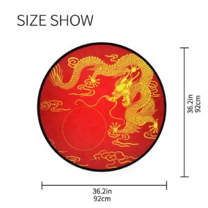 ALAZA Dragon Gold Red Chinese Round Area Rug,Non Slip Absorbent Comfort Round Rug,Washable Floor Carpet Yoga Mat for Entryway Living Room Bedroom Sofa Home Decor