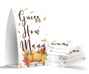 guess how many - candy guessing game, thanksgiving party games, 1 sign and 50 game cards, maple leaf, pumpkin, baby shower games, birthday party -gh007