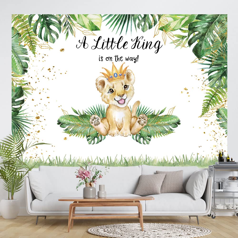 Hilioens 7×5ft Lion Baby Shower Backdrop A Little King is On The Way Background Safari Baby Boy Lion Baby Shower Party Cake Table Decoration Banner Photo Booth Props