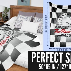 InnoBeta Car Racing Gifts, Cool Speed Racing Car Throw Blanket for Kids Boys 50"x65", Perfect for Sofa Bed Couch, Checkered Flag Racing Speed Blanket