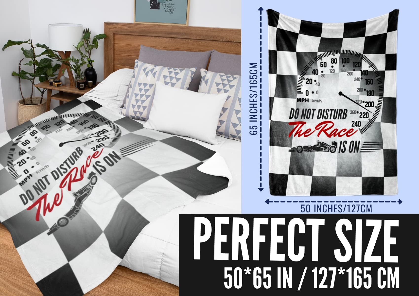 InnoBeta Car Racing Gifts, Cool Speed Racing Car Throw Blanket for Kids Boys 50"x65", Perfect for Sofa Bed Couch, Checkered Flag Racing Speed Blanket