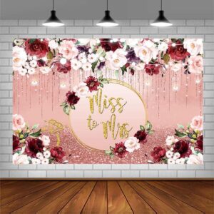 AIBIIN 7x5ft Miss to Mrs Backdrop for Bridal Shower Rose Gold Glitter Bokeh Pink Burgundy Floral Photography Background Wedding Bride to Be Engagement Party Decorations Banner Photo Booth Props