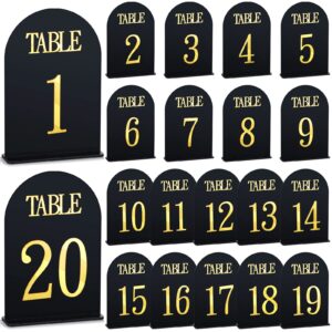 20 pcs table numbers 1-20 wedding table numbers blank acrylic table numbers gold table numbers for wedding reception stands seat numbers with holder base for catering (arched style)