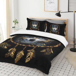 Wolf Dream Catcher Bedding Set Comforter Cover Soft Duvet Cover Twin Size for Boys Girl Men Women Bedroom 3 Piece with 2 Pillow Shams