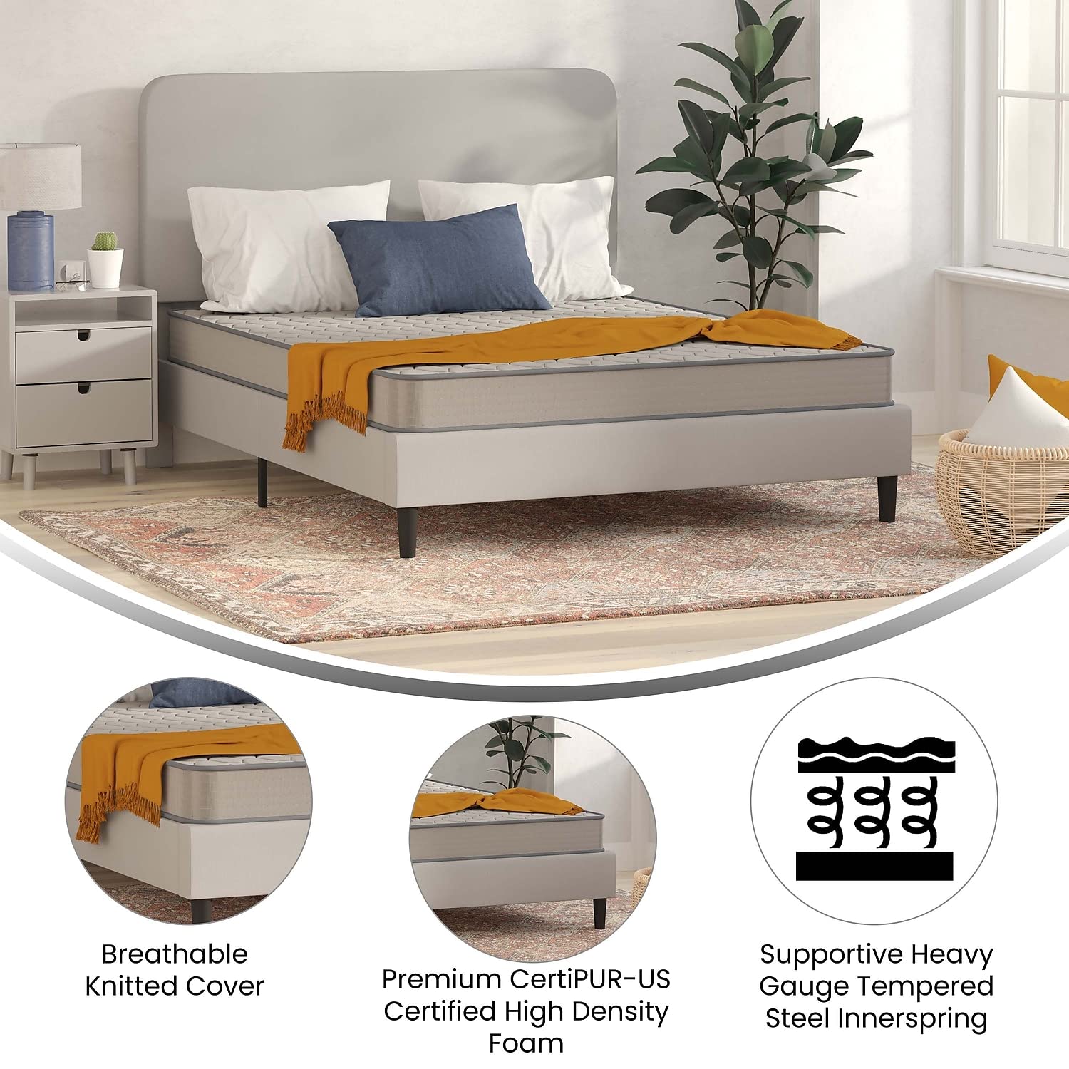 Flash Furniture Capri Comfortable Sleep 6 Inch CertiPUR-US Certified Spring Mattress, Queen Mattress in a Box