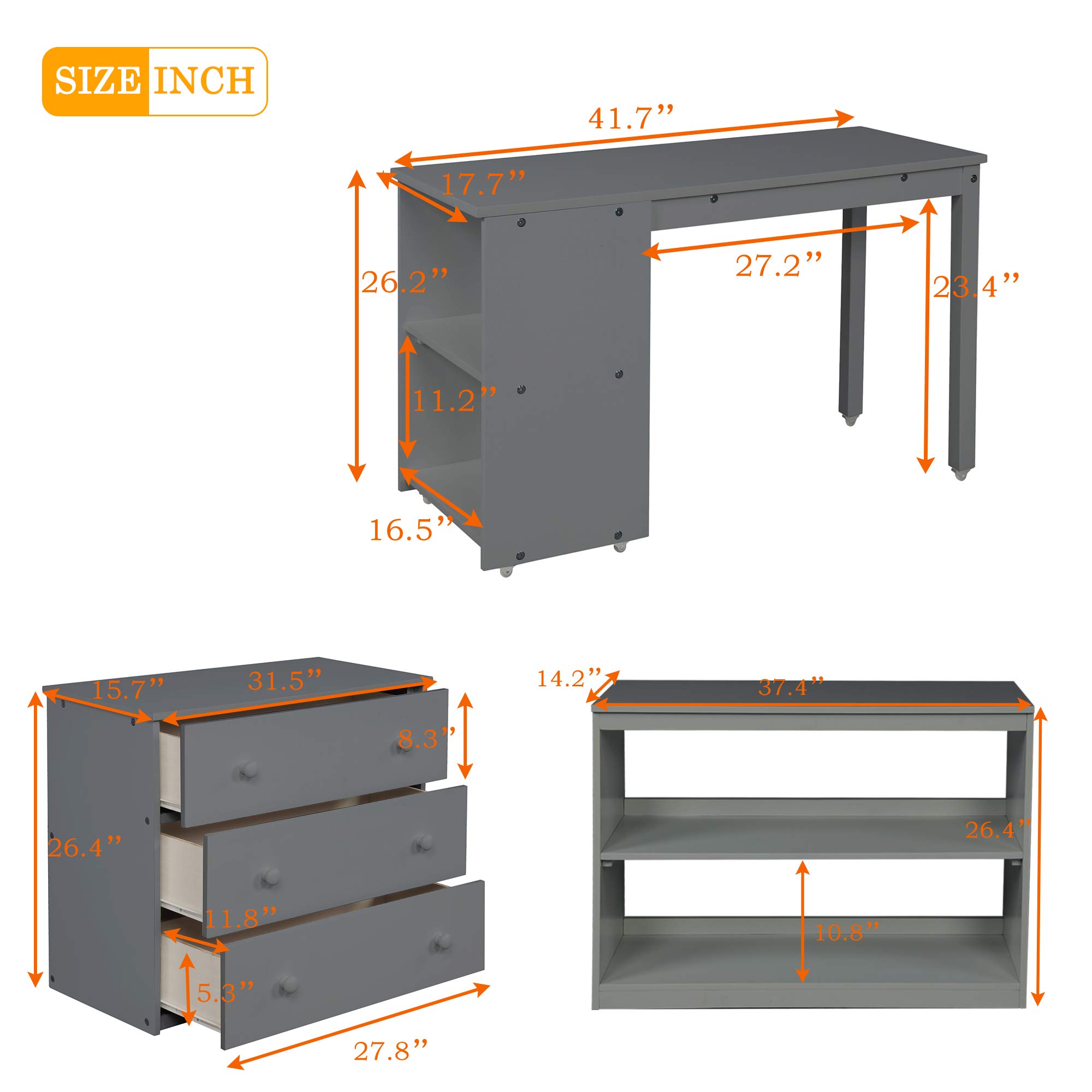 Harper & Bright Designs Low Loft Beds with Desk, Study Twin Size Loft Bed with Storage Cabinet,Wooden Junior Loft Bed Twin for Kids Girls Boys,Gray