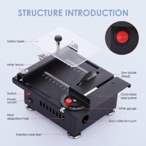 Mulcort 100W Multi-Functional Table Saw Mini Desktop Electric Saw Cutter Speed & Angle Adjustable 16MM Cutting Depth with Blade Flexible Shaft and More Accessories for Wood Plastic Acrylic Cutting