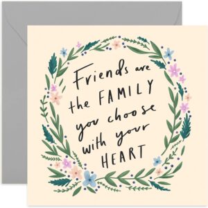 old english co. floral friendship birthday card - heartfelt special best friend card for her | friends are the family you choose | blank inside & envelope included