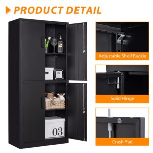 Anxxsu Metal Storage Locking Cabinet, 71" Tall Metal Cabinet with 4 Doors and 2 Adjustable Shelves, Locking Steel Cabinet for Home, School, Office, Gym, Garage Storage (Black)