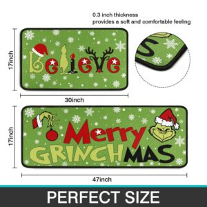 Faptoena Merry Grinchmas Christmas Kitchen Rugs and Mats Set of 2,Christmas Kitchen Decoration,Non Slip Absorbent Kitchen Mat Waterproof Runner Rug for Laundry Room and Sink